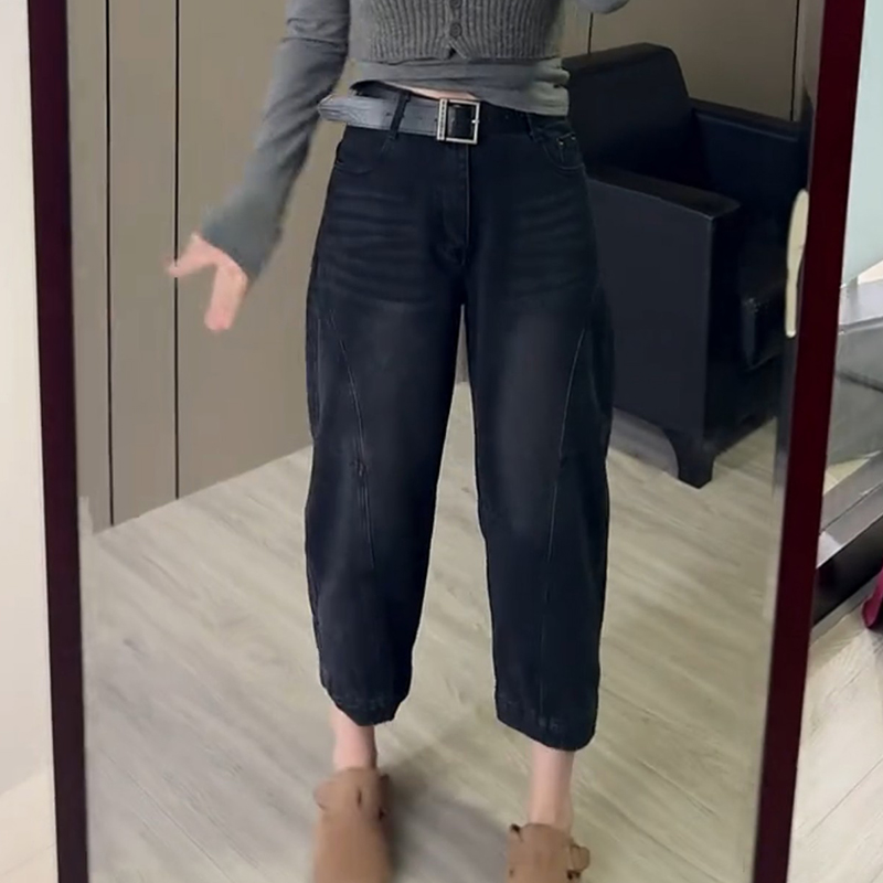 梨形显瘦大码八分弯刀香蕉牛仔裤子女士2025年春秋新款洋气萝卜裤