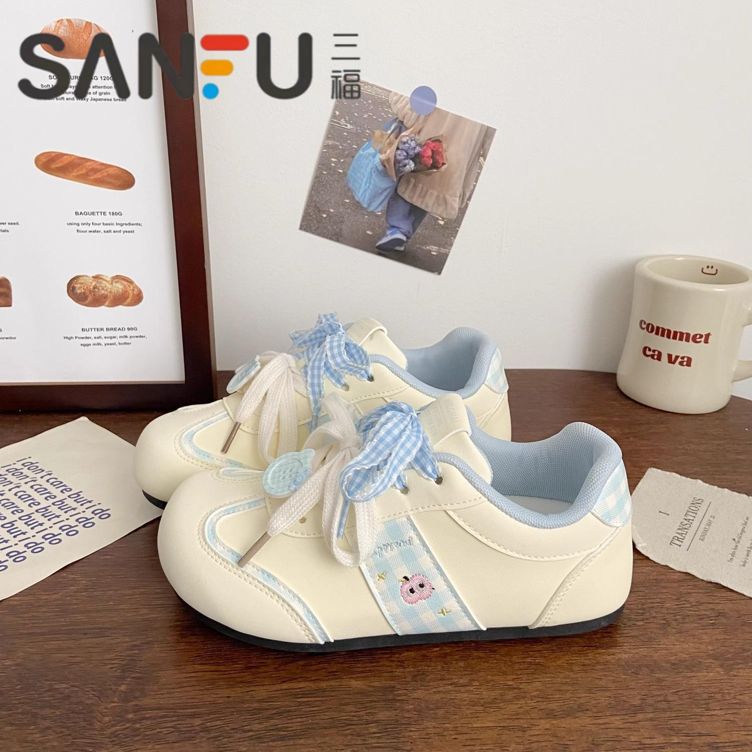 三福粉色德训鞋女款2025秋季新款学生百搭可爱时尚软底休闲板鞋子