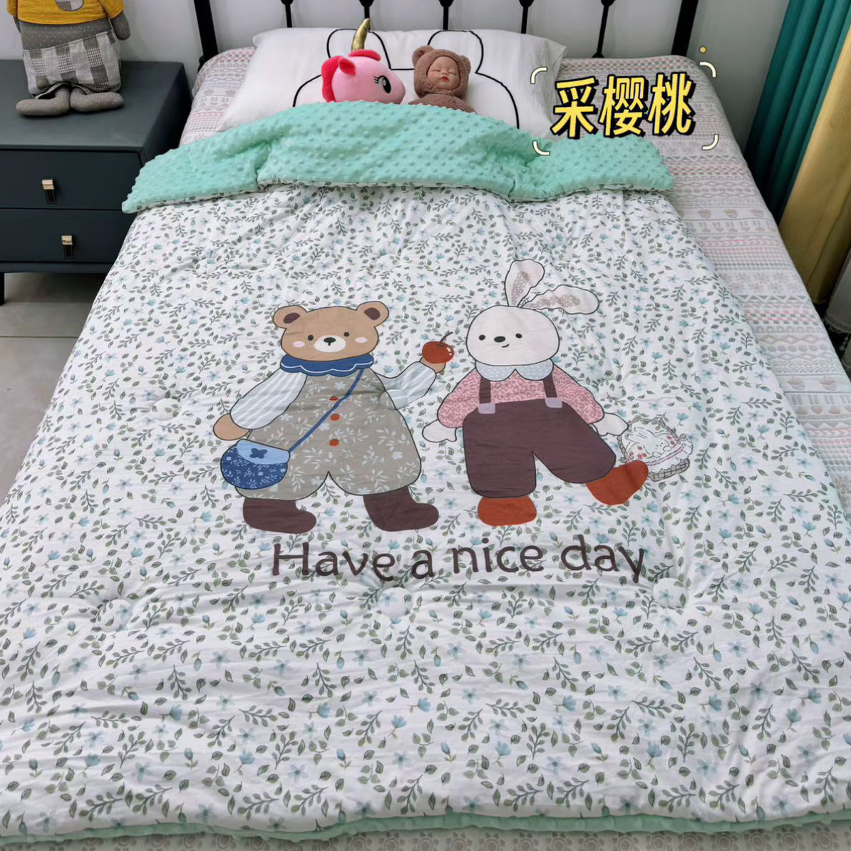 【四眼兔】针织棉婴幼儿豆豆被可爱风单人被子床盖机洗120x150cm