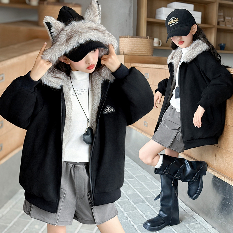 女童冬装加棉加厚棉衣外套女孩洋气秋冬棉服儿童毛毛衣派克服棉袄