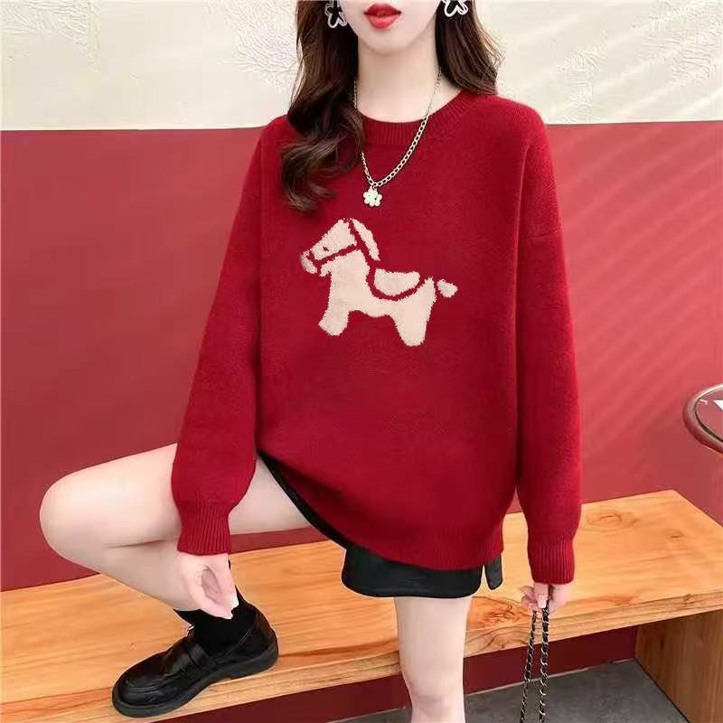 马年圣诞节红色针织毛衣女2026网红新款秋冬本命年宽松洋气打底衫