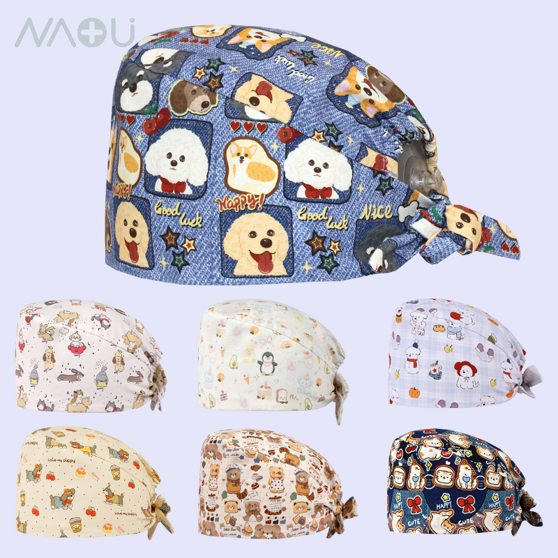 南欧鱼手术帽女纯棉护士小花帽口腔医生帽手术室专用帽包头巾厚款