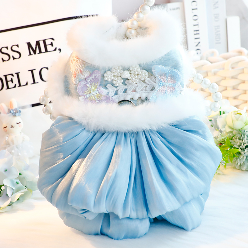 狗狗衣服秋冬装厚款猫咪公主唐装毛领纱裙汉服小型犬泰迪宠物6922