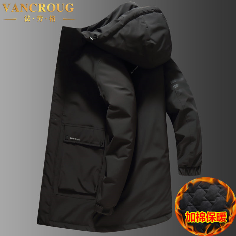 VANCROUG/法劳格风衣男士秋冬季中长款大码加绒加厚宽松工装外套