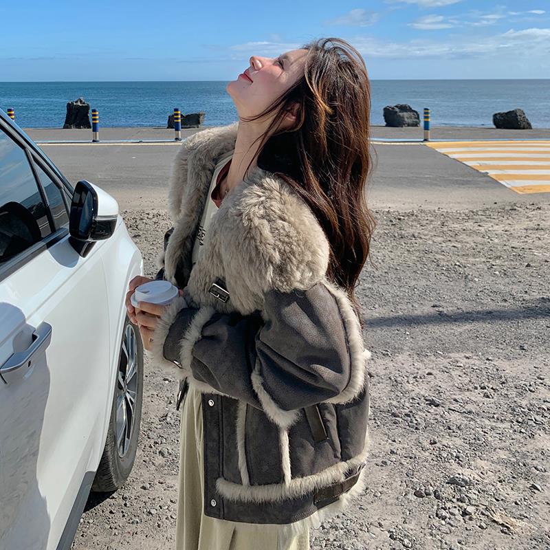 短款仿皮草皮毛一体外套女冬季高小香风小个女人短款外套