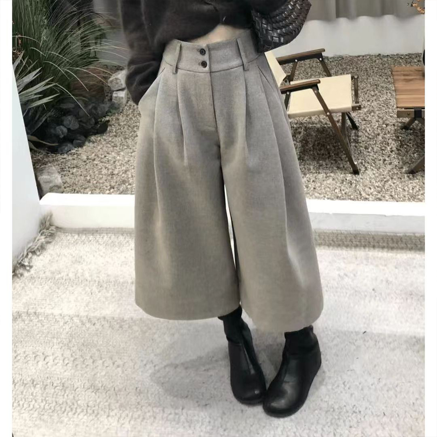 老钱风复古阔腿裤女装秋冬新款通勤百搭宽松高腰显瘦外穿八分靴裤