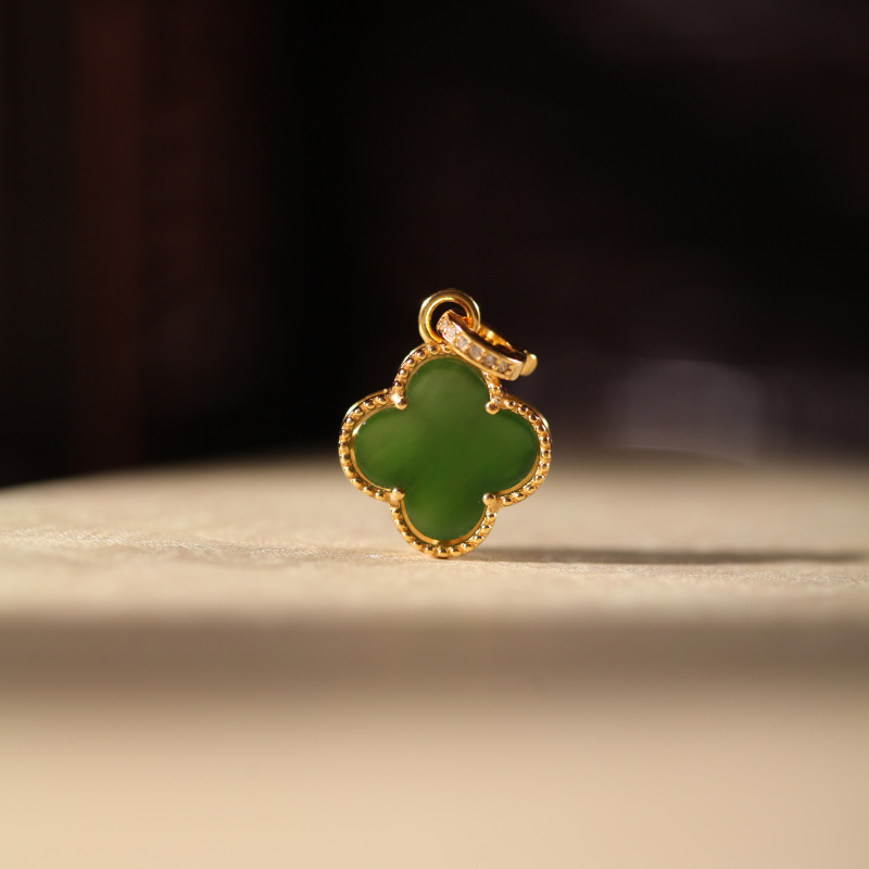 【大成专属】S925和田玉碧玉四叶草吊坠/多样性发其一