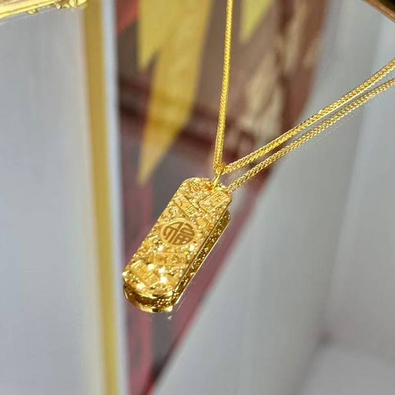 足金999暴富吉言碎碎冰小金条黄金吊坠碎冰冰方牌项链平安夜送礼