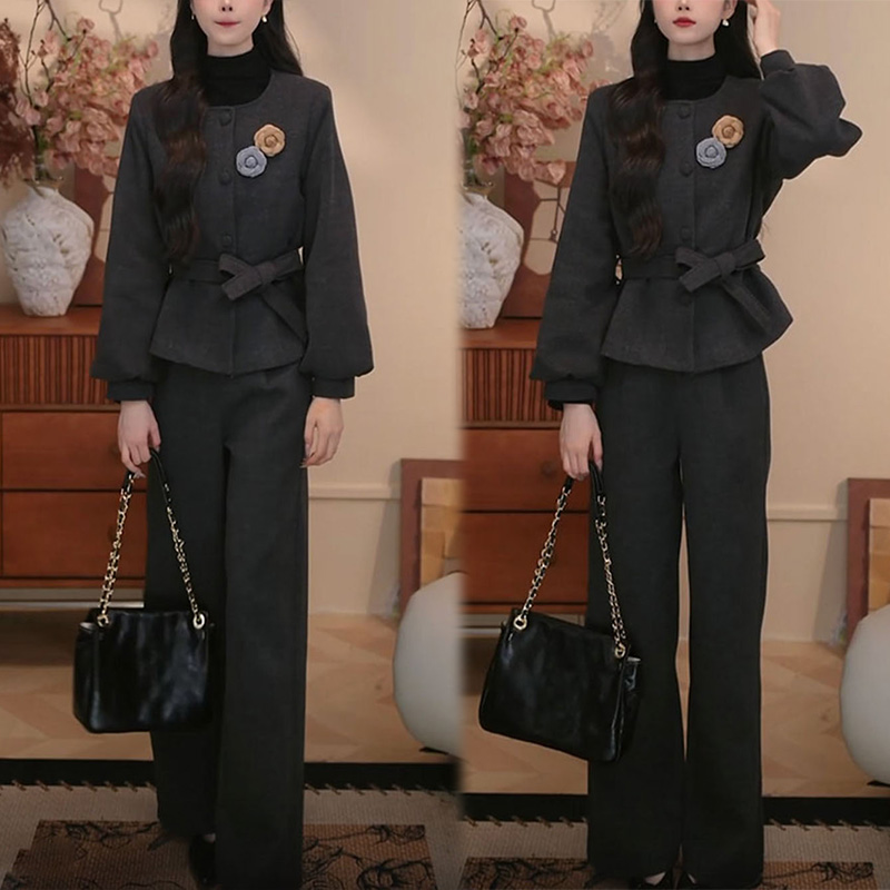 高端大气套装女气质收腰长袖外套女冬季新款阔腿裤洋气简约两件套