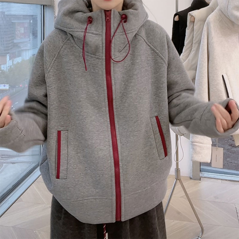 连帽拼色卫衣外套女2026春秋新款欧货设计感拉链开衫休闲短款上衣