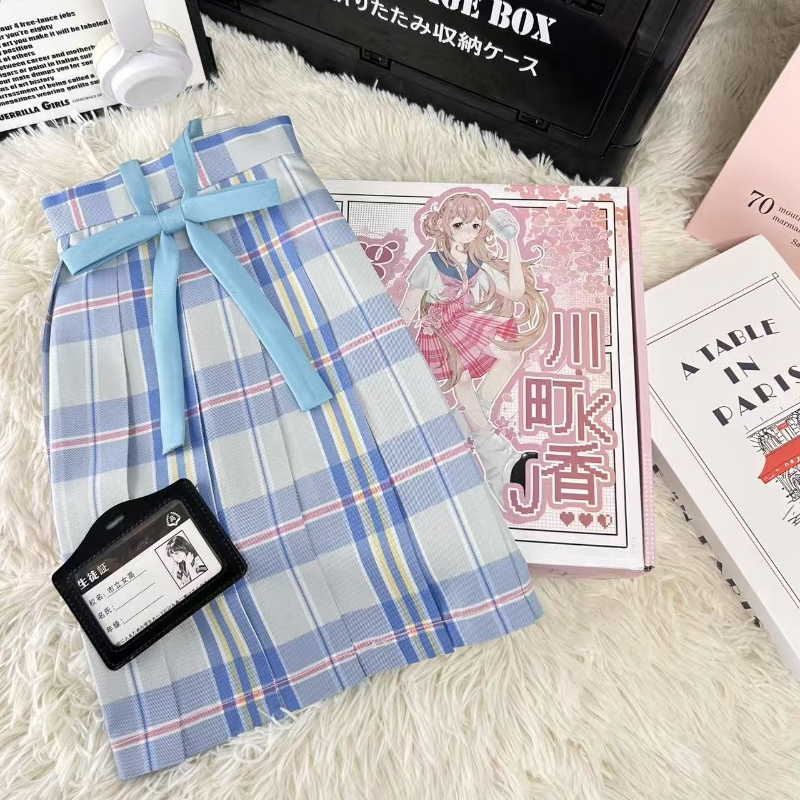 川町香【缤果】蓝色浅蓝显白原创jk学生格裙百褶裙学院短裙半身裙