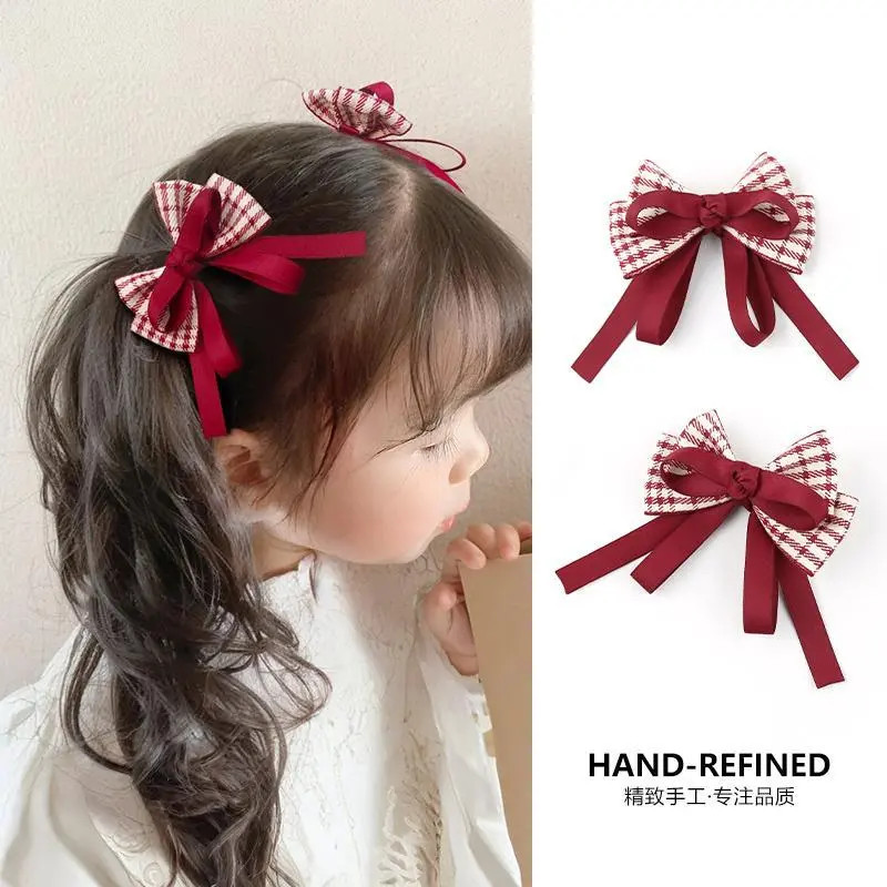 女童发饰新款韩国宝宝粉色飘带蝴蝶结女孩头花发夹儿童后脑勺头饰