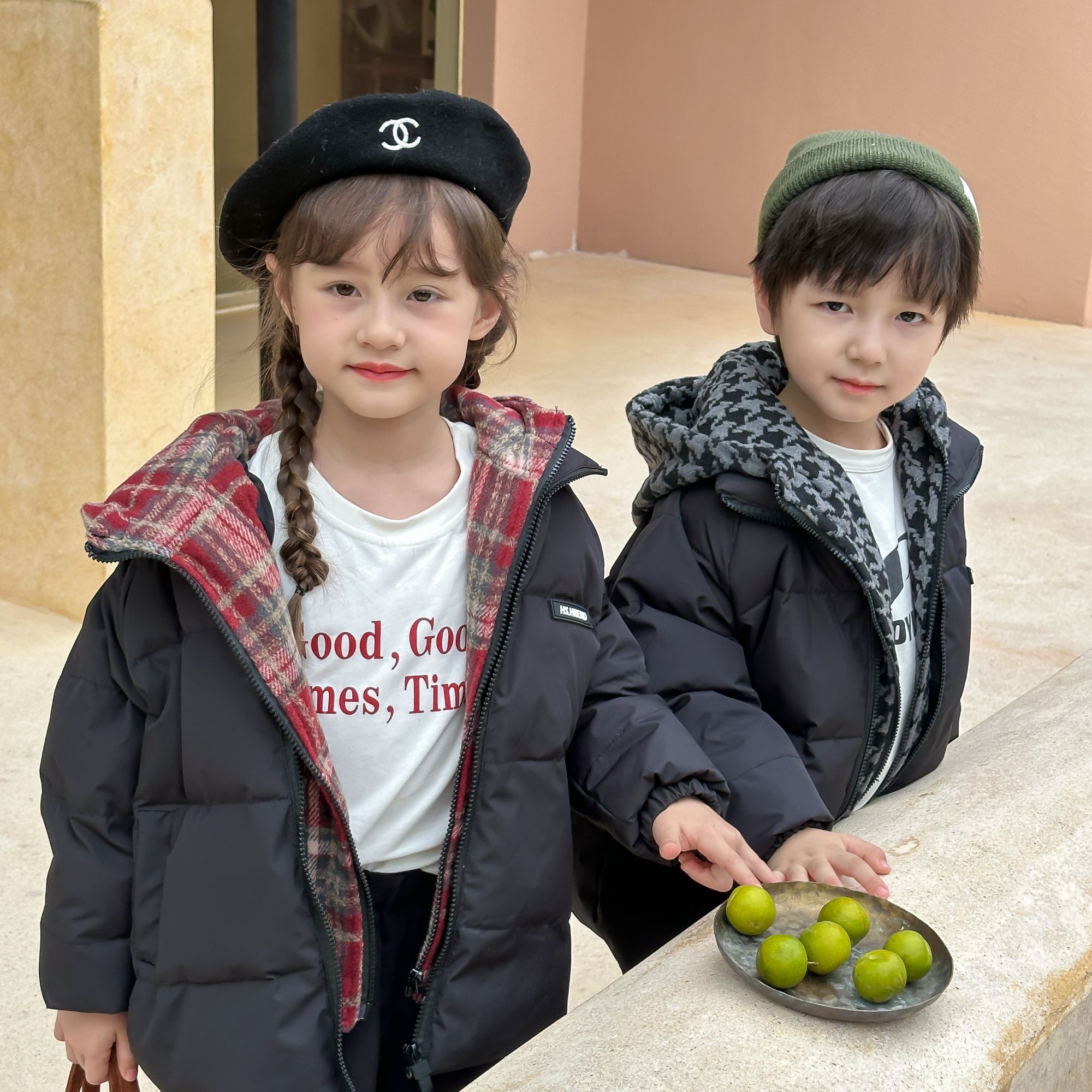 冬季新款男女中大儿童秋冬时尚连帽加厚韩版假两件百搭棉服宝宝