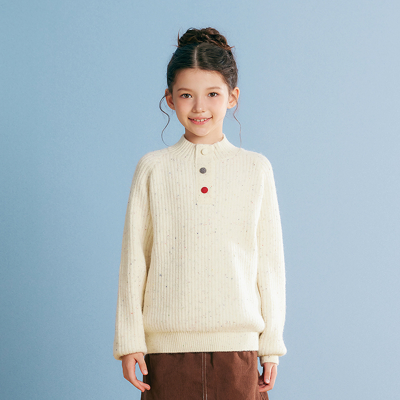 笛莎女童半高领针织衫毛衣儿童秋冬新款提花长袖打底衫-732554315