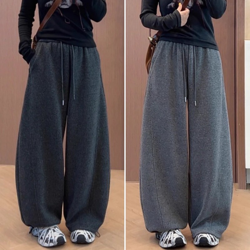羊毛呢休闲裤女加绒加厚秋冬2025年新款保暖小弯刀裤毛呢阔腿裤子