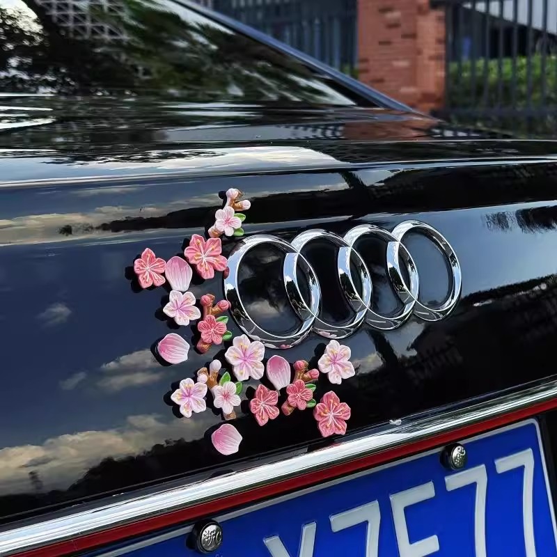 3d立体桃花车尾摆件车贴汽车电动车花朵中控台装饰品车载树脂樱花