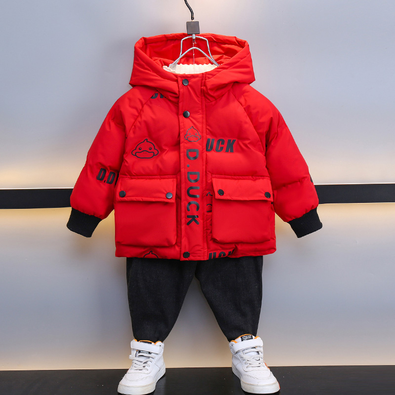 小黄鸭男童羽绒服冬季2025新款小儿童拜年服外套宝宝加厚棉服红色