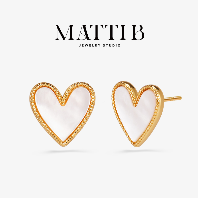 铜合金贝壳耳饰 白色爱心2025年新款爆款气质小巧精致耳钉女1758