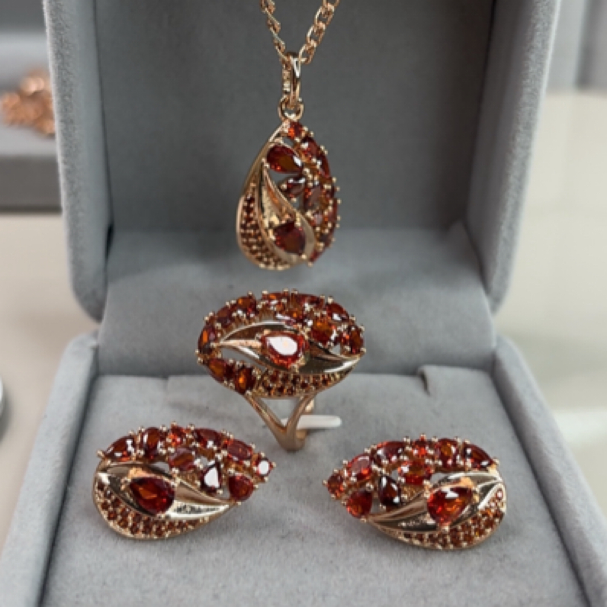 铜合金锆石项链 新款镀金焦糖色套装