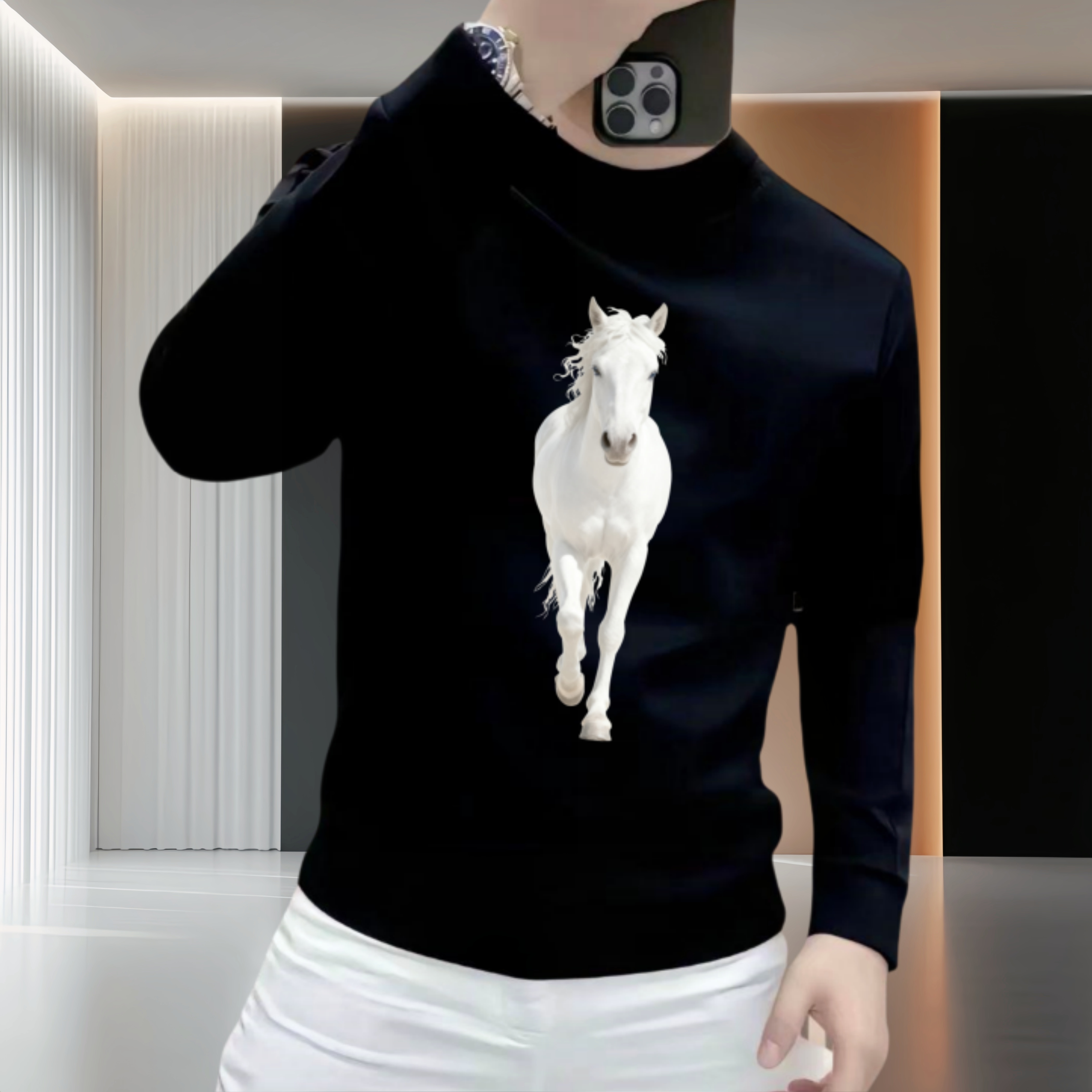 新款男士圆领加绒卫衣秋冬季潮流休闲百搭长袖印花时尚青年上衣男