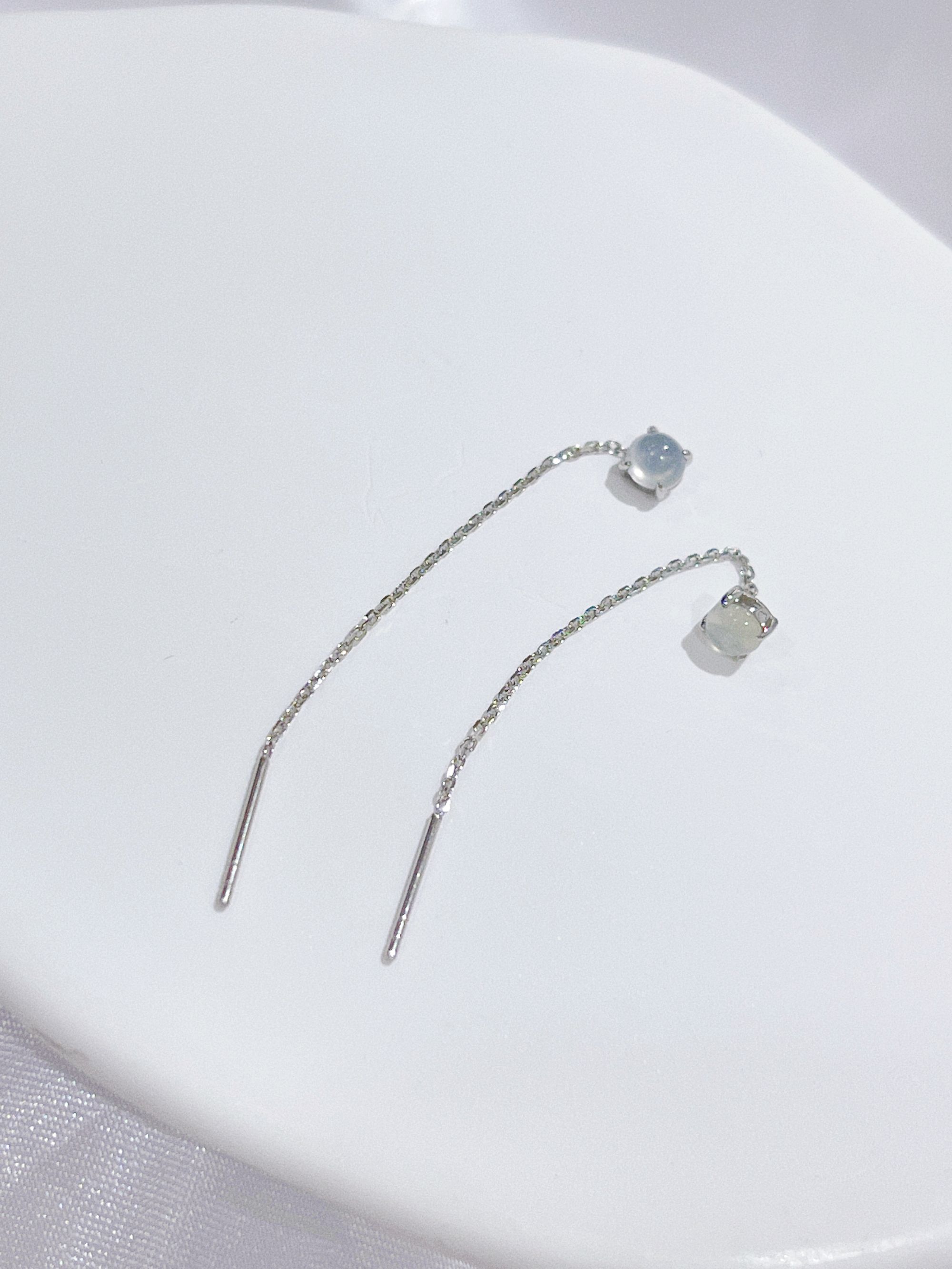 尚晶品珠宝铂金爪镶高冰翡翠蛋面国风耳线长款优雅百搭耳饰PT950