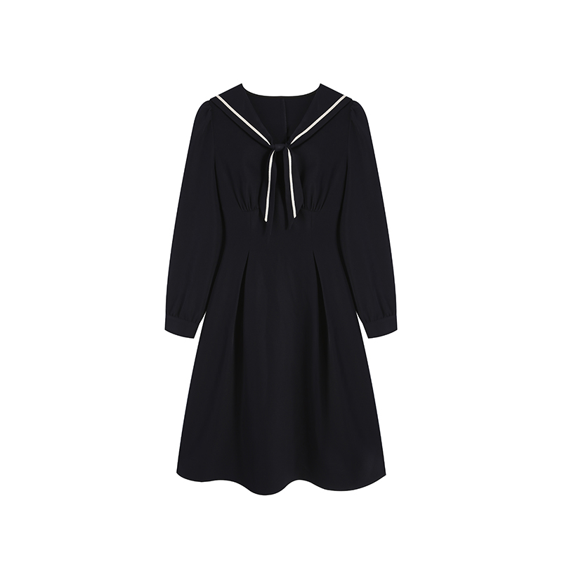 藏青色连衣裙秋冬长裙裙子ZL110510