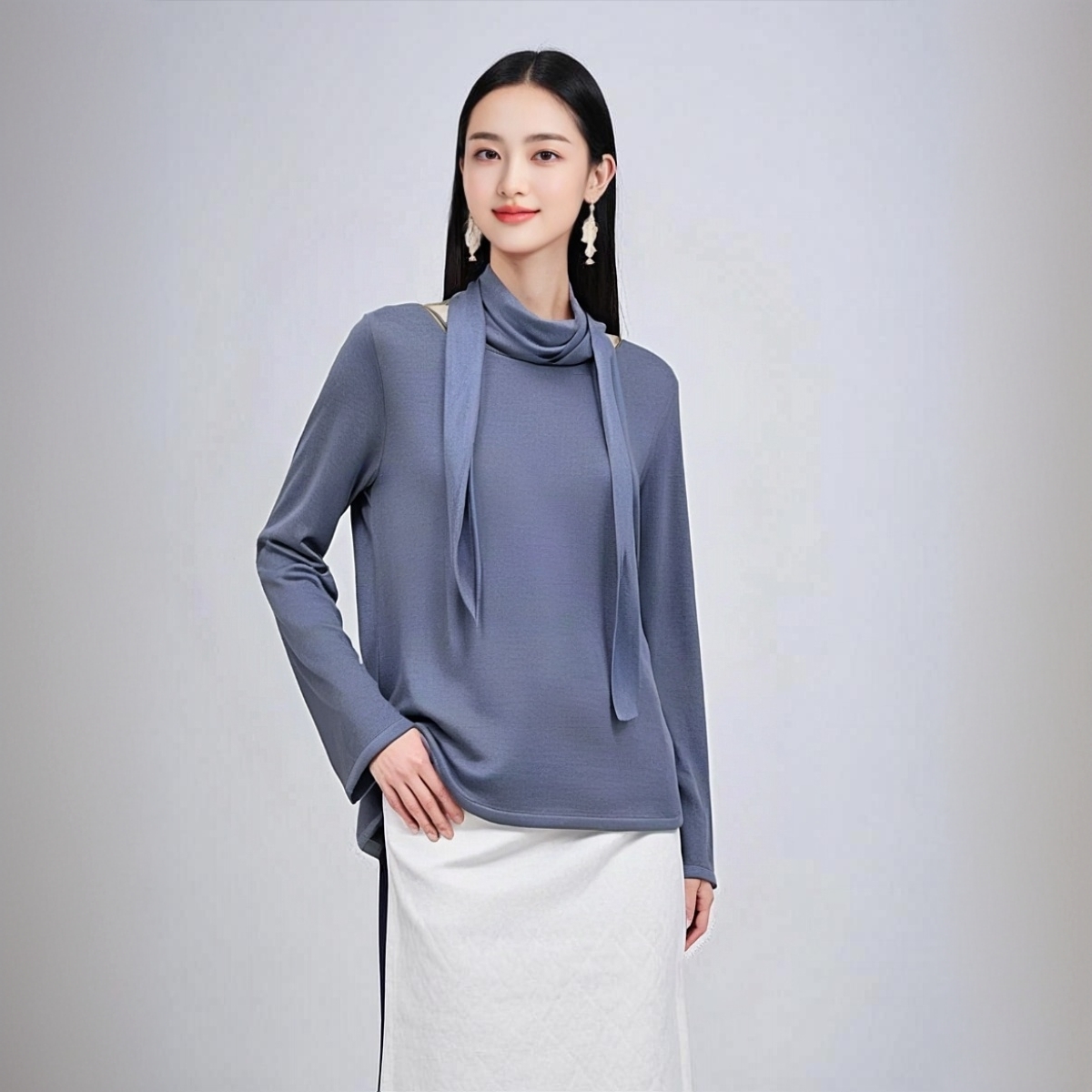 【櫟丝御锦·静谧】柞蚕丝秋冬圆领时尚针织衫纯色保暖韩系W1661