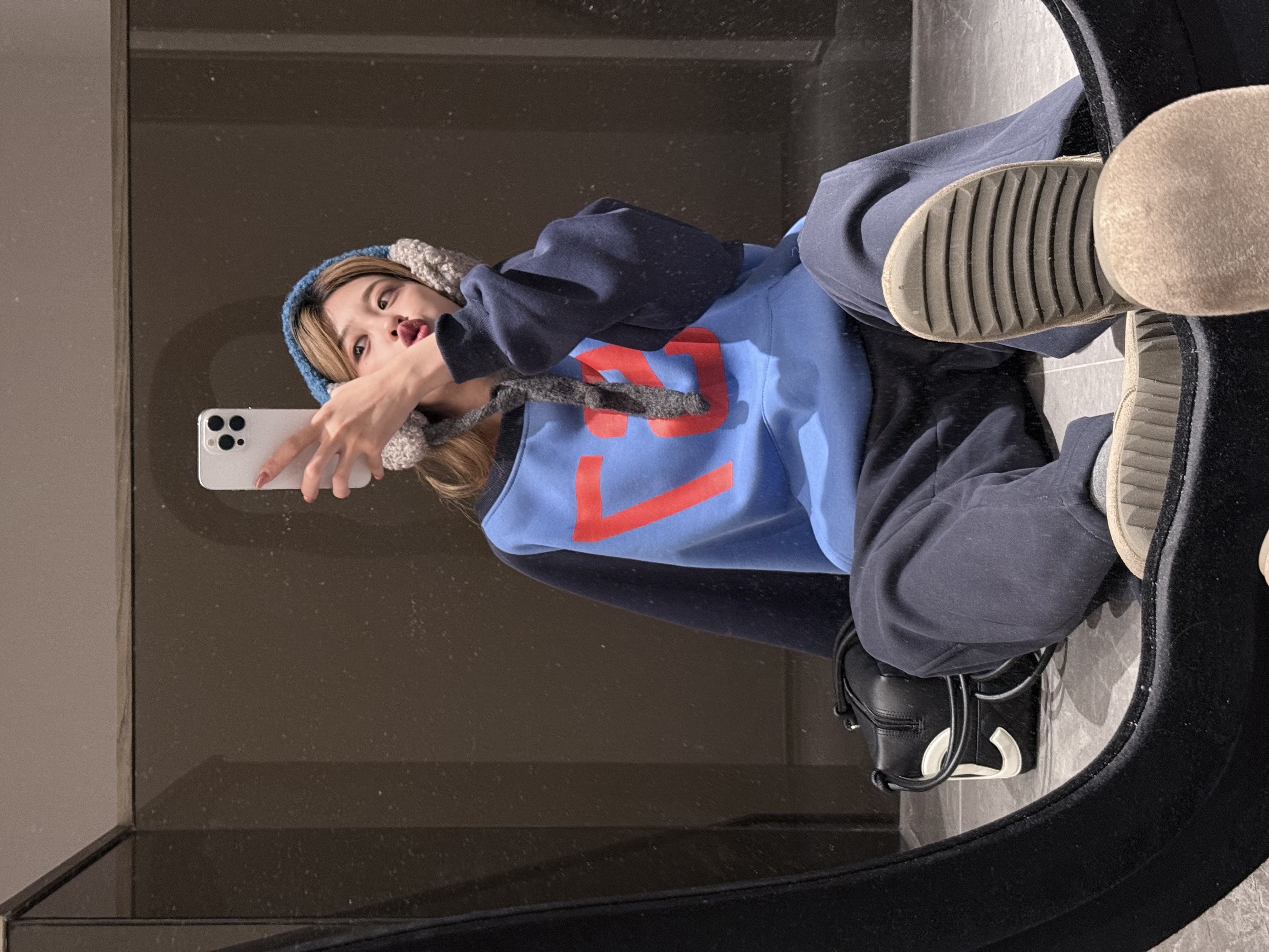 花生酱 美式复古撞色套头慵懒卫衣字母宽松韩系秋季休闲长袖上衣