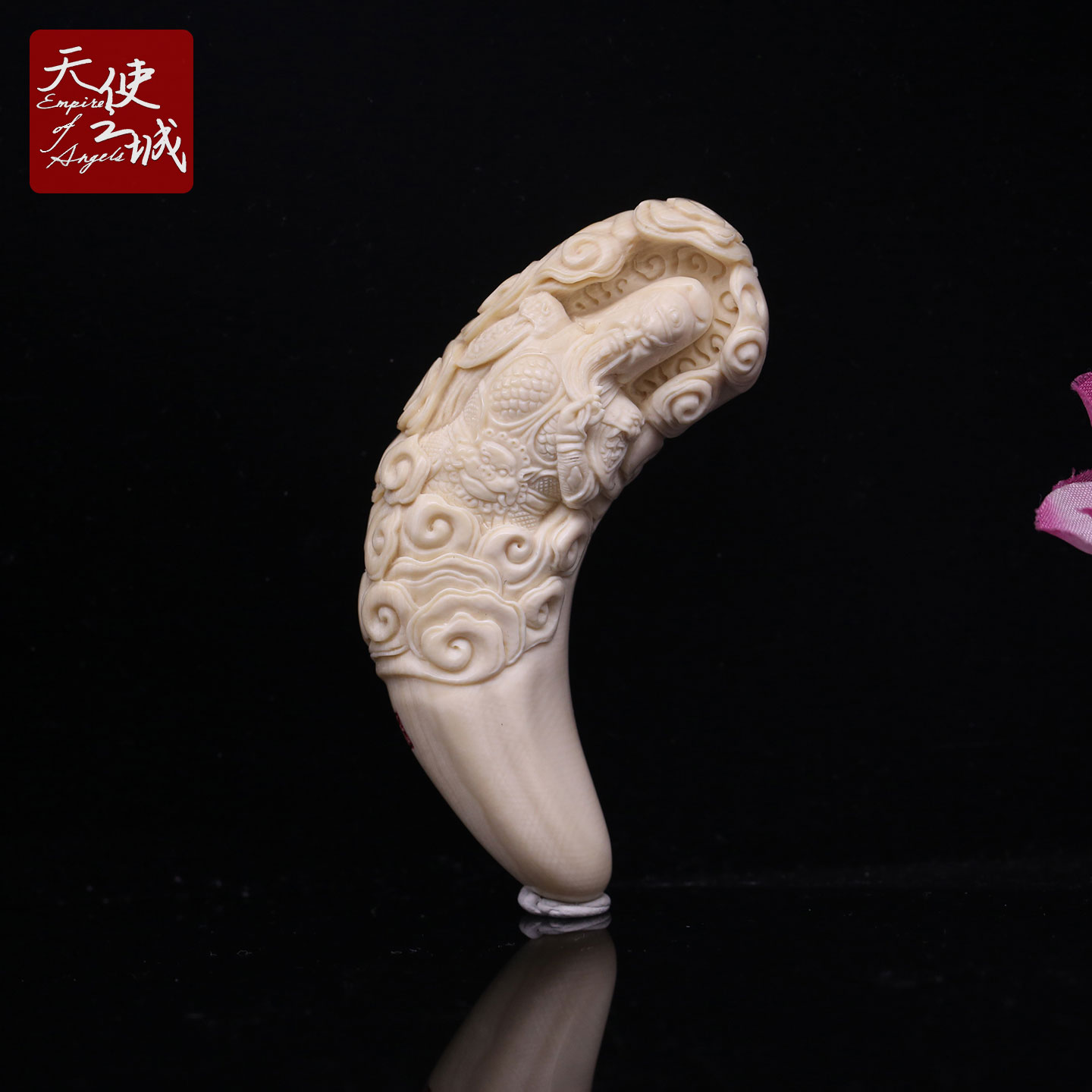 天然猛犸象牙关公牙尖吊坠满纹冰料精工雕刻关二爷武财神手把件