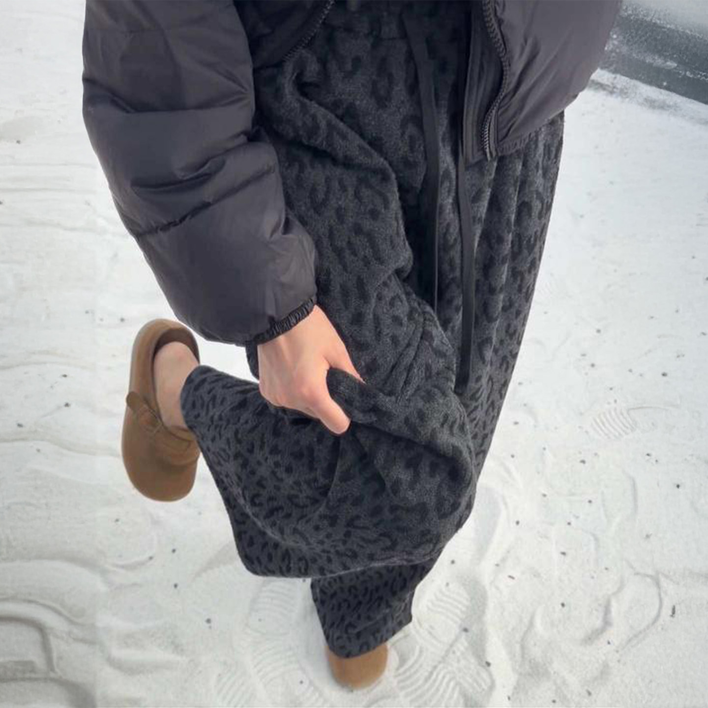 加绒加厚复古豹纹阔腿裤女秋冬新款大码胖mm宽松显瘦慵懒休闲长裤