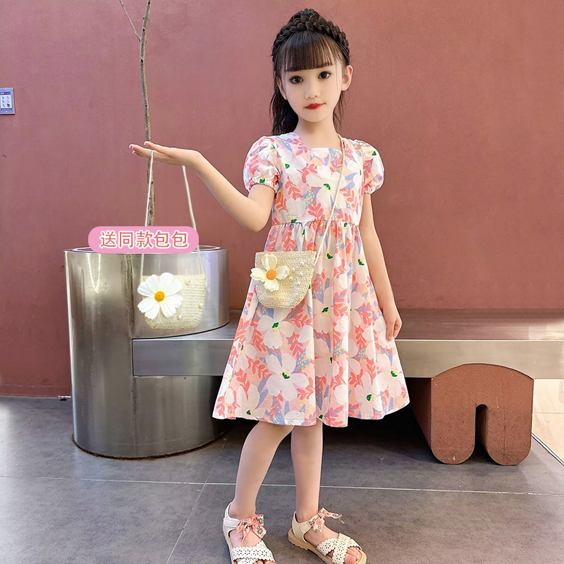 女童连衣裙夏季儿童纯棉碎花裙中大童女孩时尚洋气裙子清新公主裙
