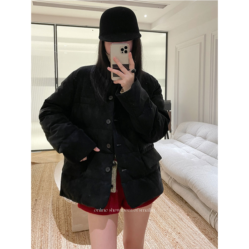 SMALLIU MODE 复古小立领黑色95白鸭绒羽绒服