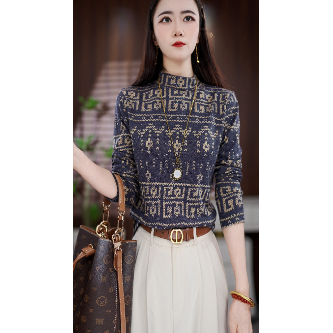 半高领复古打底衫女冬季新款长袖保暖显瘦百搭妈妈装宽松减龄上衣