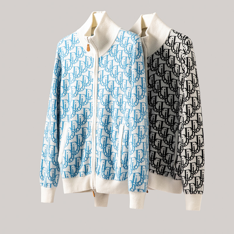 100%Baby小山羊绒~重工提花立领拉链开衫外套女BABY250503