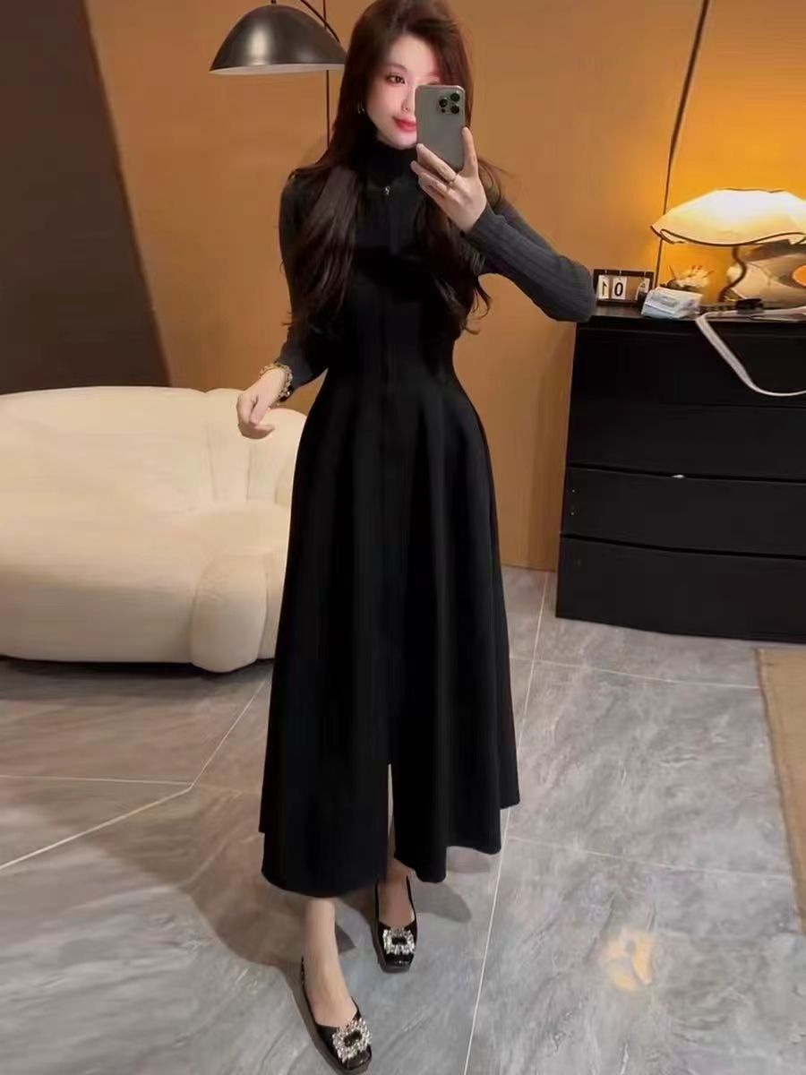 2025欧货时尚显瘦高级名媛风轻奢纯色气质内搭+马甲裙套装8915