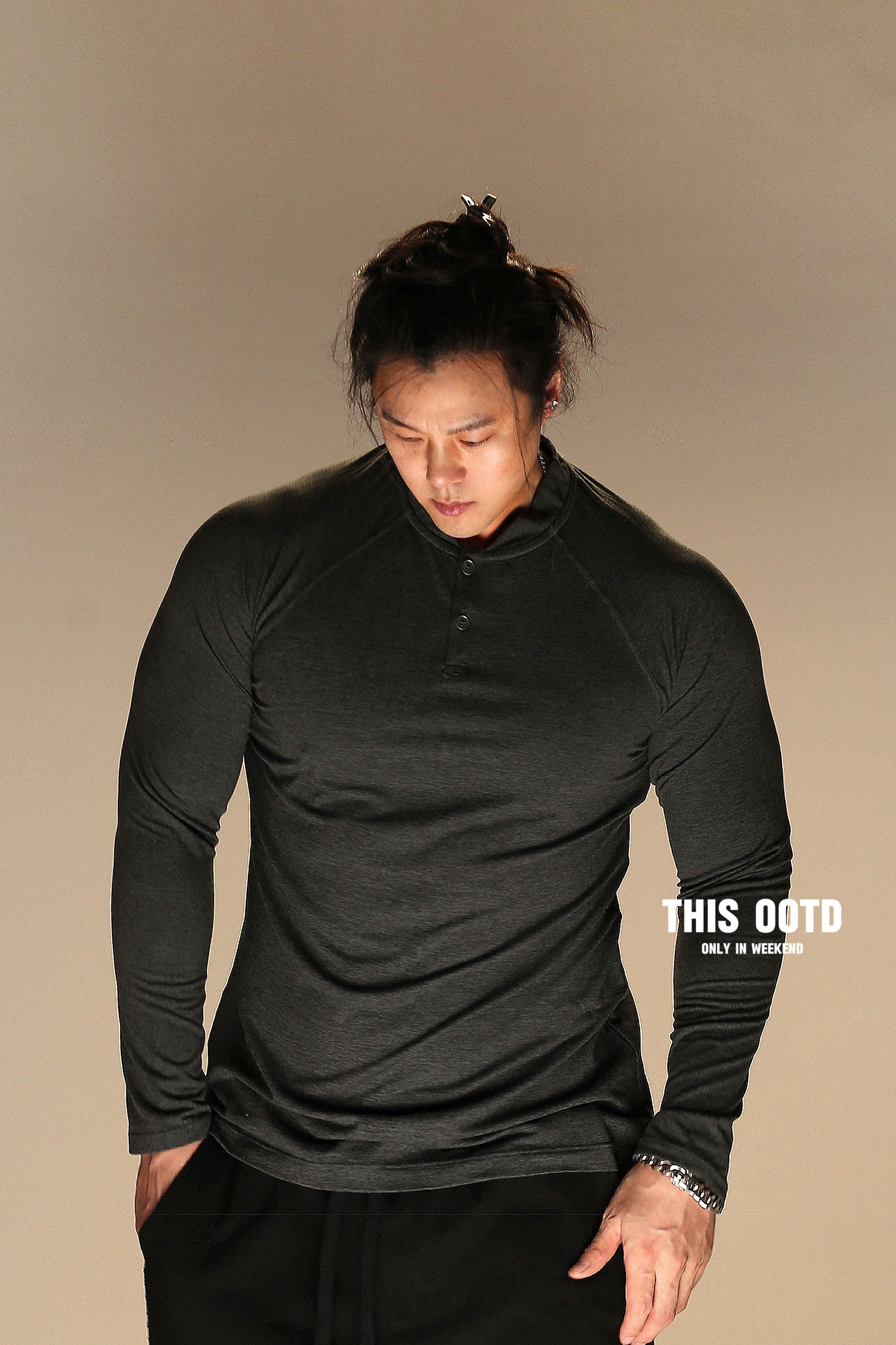 时尚硬派潮流美式亨利长袖柔软亲肤长袖T恤