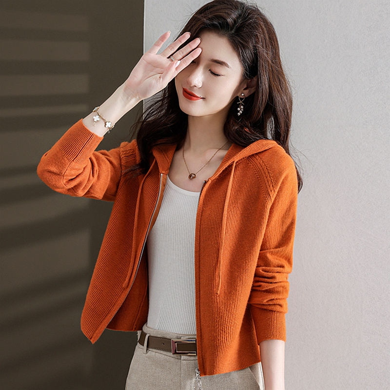 品牌撤柜正品春秋拉链连帽卫衣女薄款羊毛衫时尚休闲纯色外套女