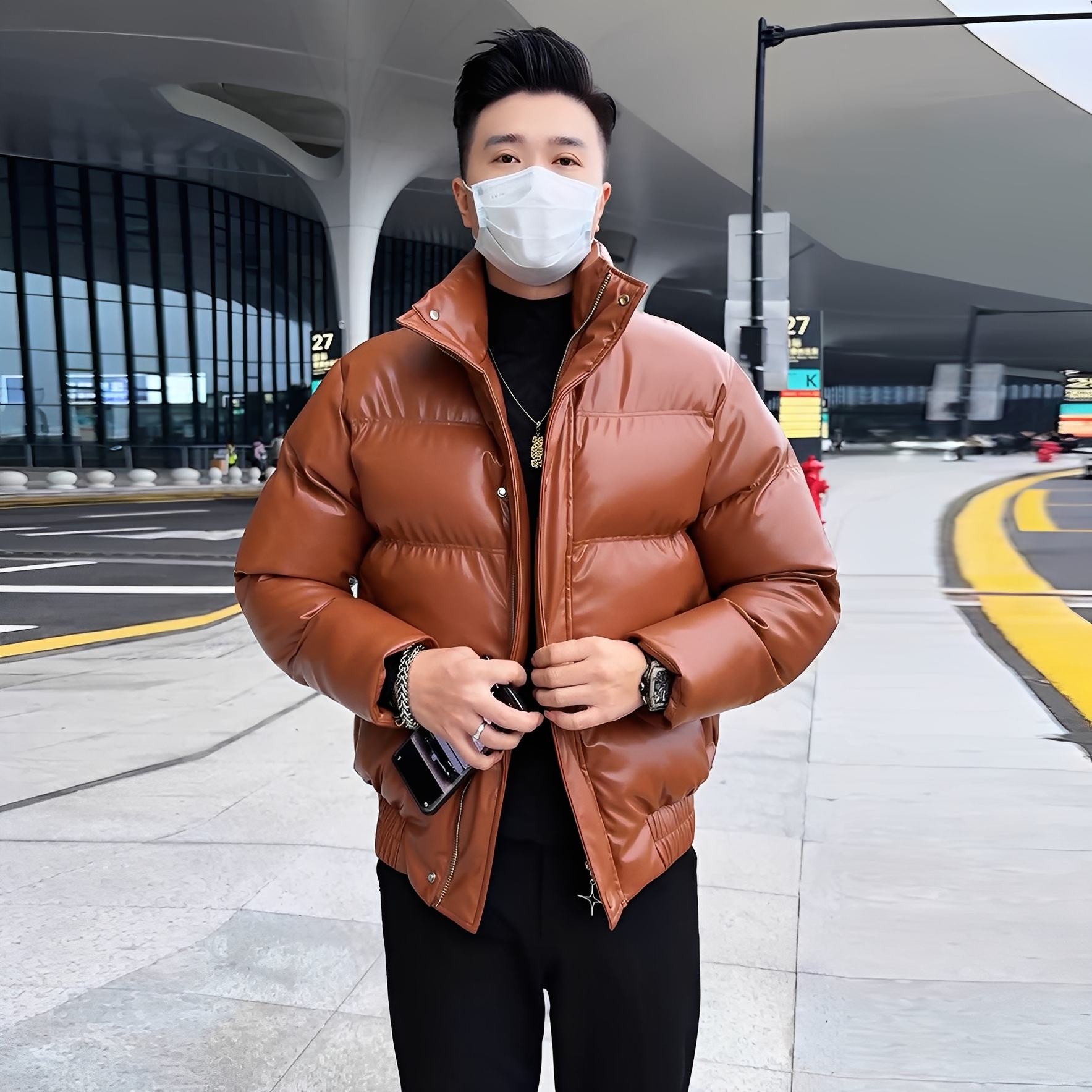 冬季爆款男士棉衣时尚潮流保暖立领休闲棉服韩版修身亮面加厚外套