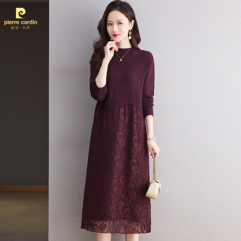 皮尔卡丹秋冬女士流行时尚针织衫显瘦气质洋气打底宽松中长款修身