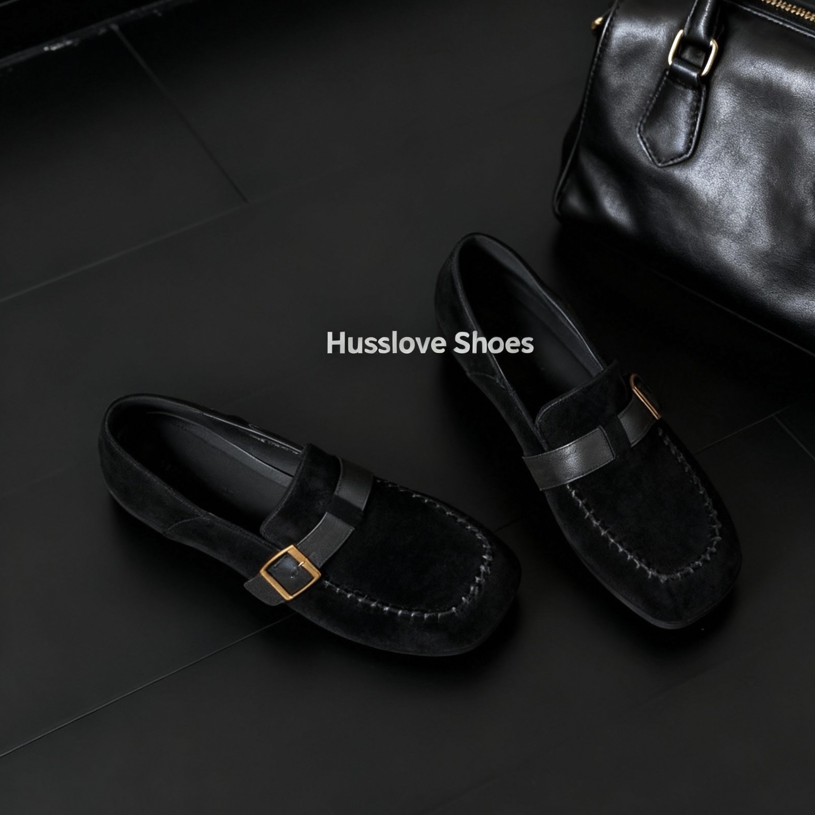 HUSSLOVE 羊猄+头层牛皮·跟高1.5CM·复古一脚蹬平底舒适乐福鞋