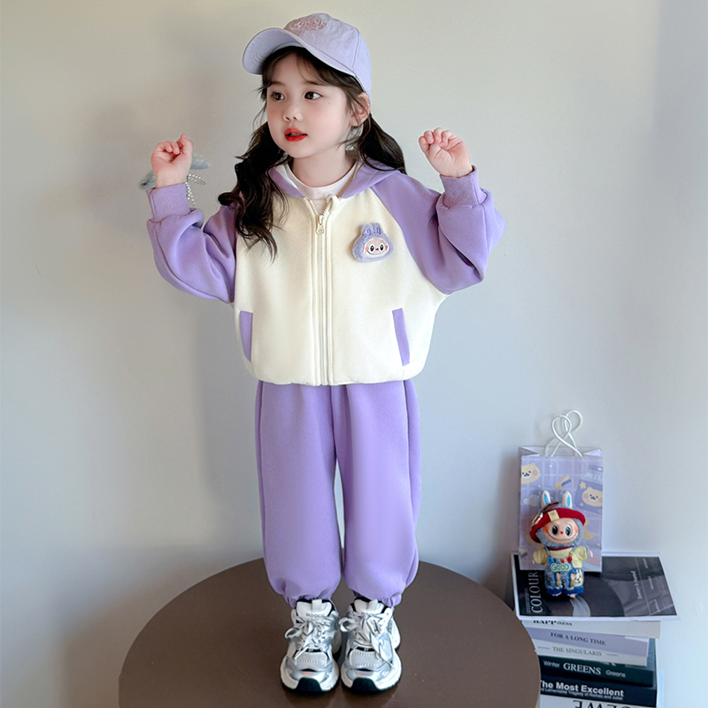 女童拉布布开衫卫衣套装儿童春秋季宝宝labubu运动服休闲两件套潮