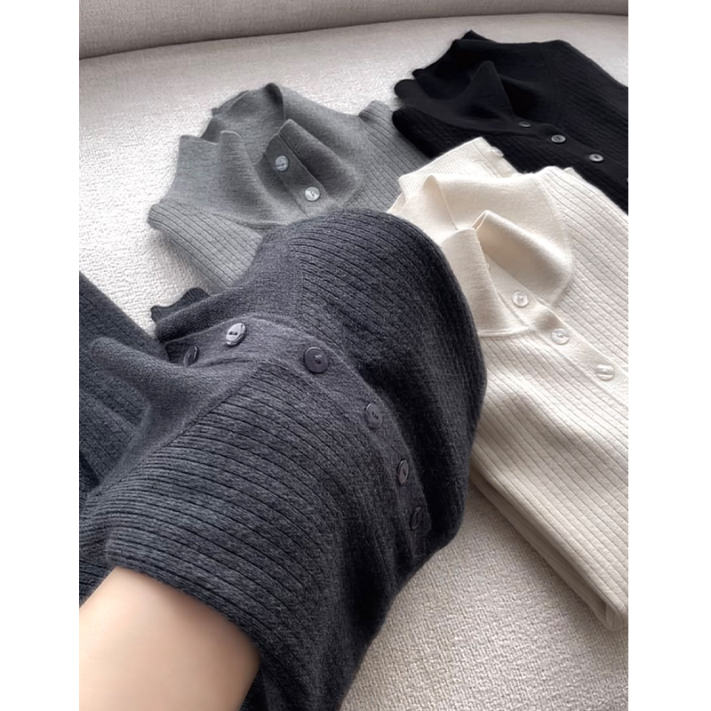 【丹姐家~半高领六粒扣】气质简约针织衫
