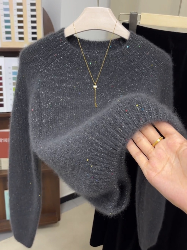 羊毛衫女2025秋冬新款韩版圆领时尚宽松亮丝百搭上衣打底衫毛衣