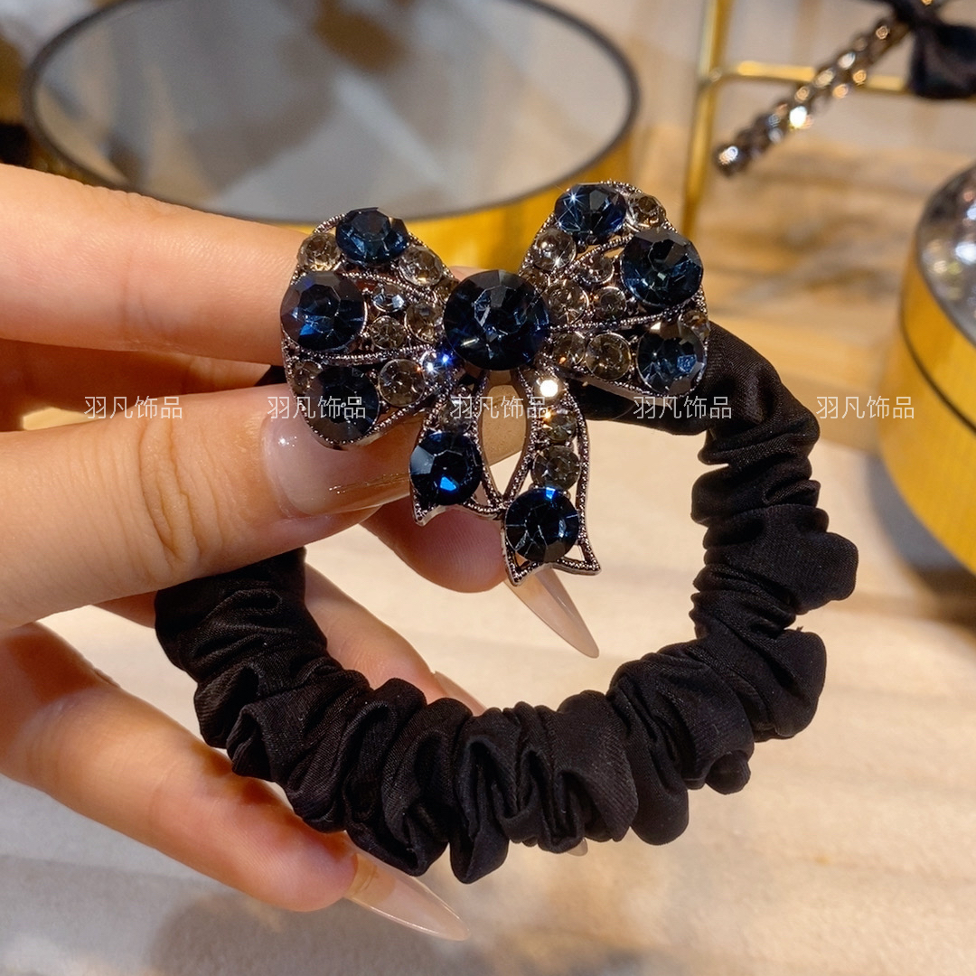 羽凡2605镶钻飘带蝴蝶韩版黑色弹力发圈原创设计高弹优雅百搭