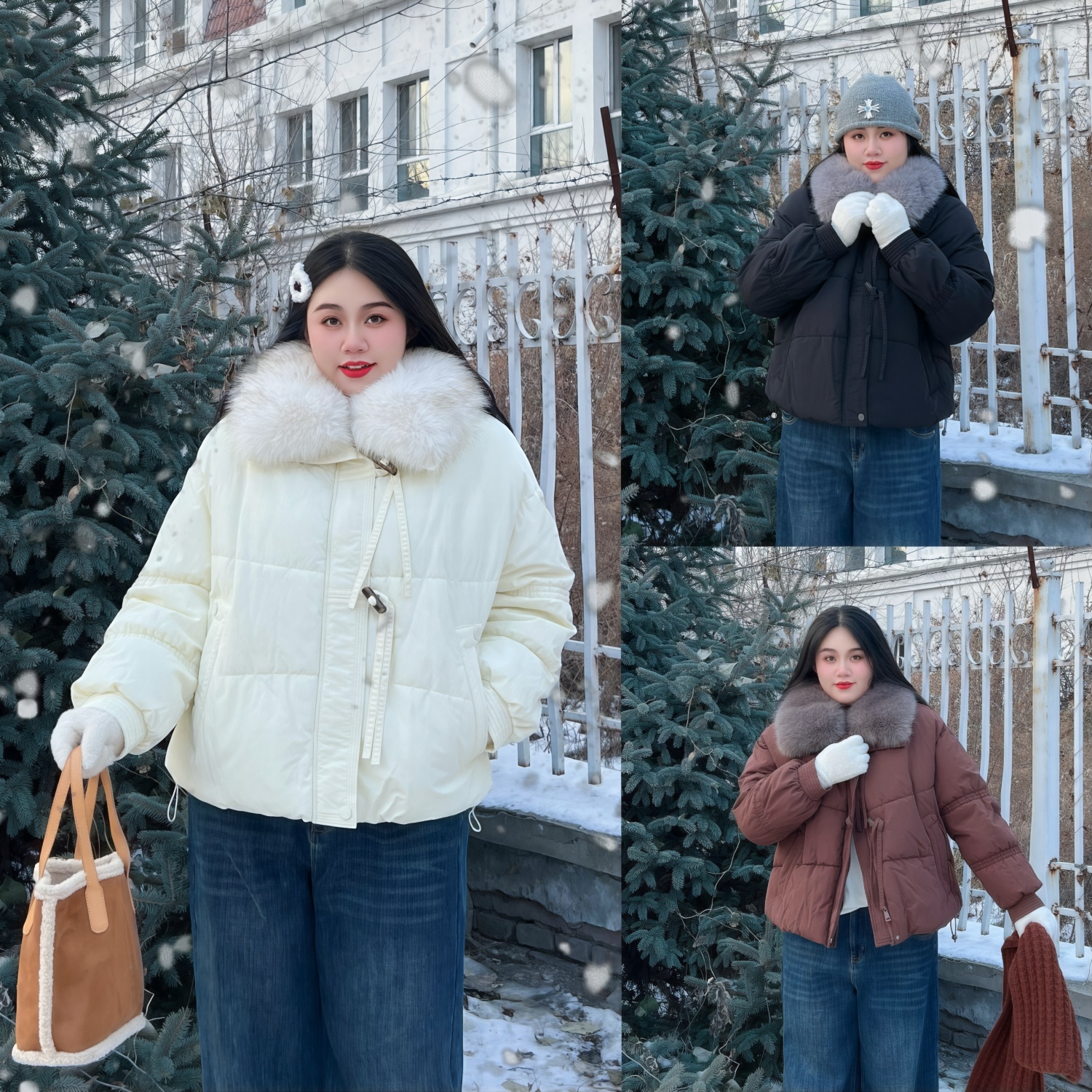 花契“微醺葡萄”大码女装冬季显瘦200斤胖mm毛茸茸御姐棉服13712-F