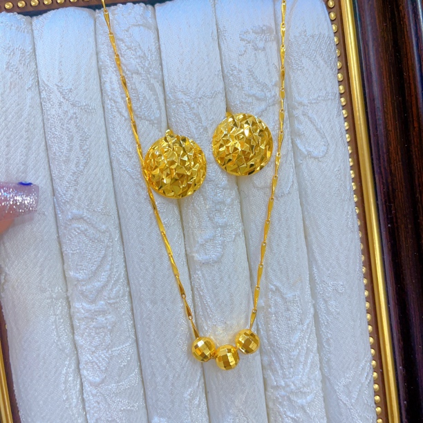 铜合金项链 1871新款两件套首饰耳环项链爆款白搭时尚金色铜合金