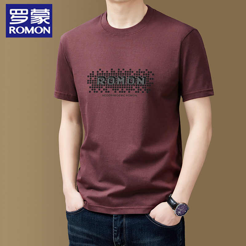 罗蒙品牌男士休闲时尚简约短袖T恤夏季纯棉透气舒适潮流上衣男装