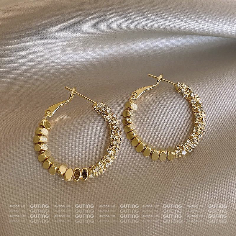 铜合金合成锆石耳饰 （夏日星空）圆形耳环手工闪锆圈百搭耳圈13584