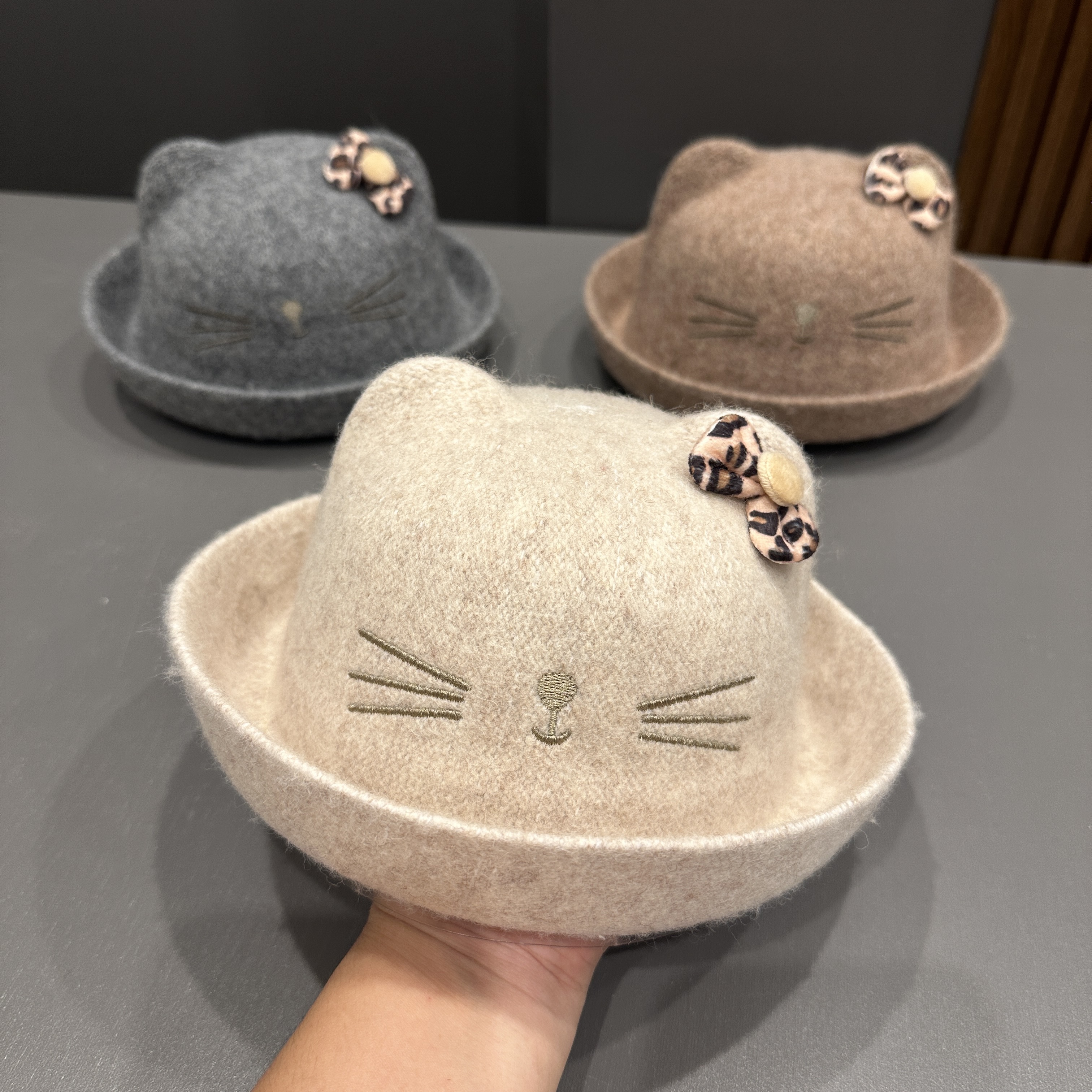 【萌系时尚】韩版儿童帽秋冬可爱超萌猫耳朵盆帽1-3岁圆顶英伦礼帽