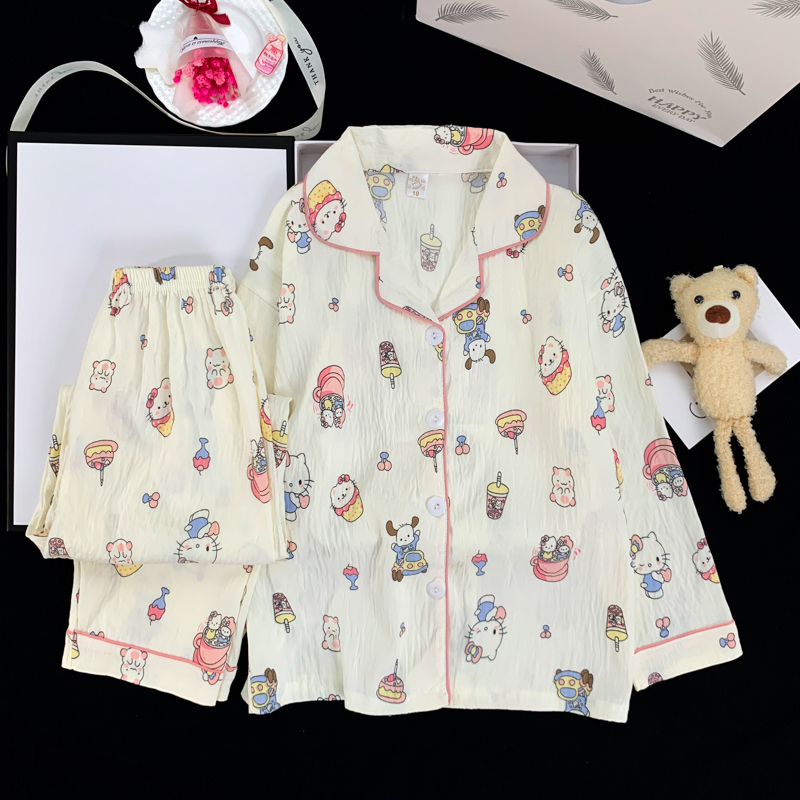简约松弛感卡通三丽鸥秋冬长袖长裤儿童睡衣Hellokitty家居服实拍